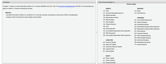 Instructions Chart of Accounts-Sather Co. General Ledger On March 1, Sather Co. sold merchandise to Boone Co. on account, $29