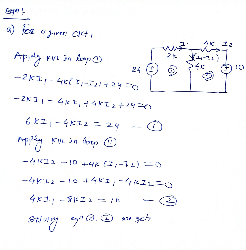 A. Using KVL, KCL, And Ohm's Law, Find V1, V2, V3, I1, I2, Andi3. Hint ...