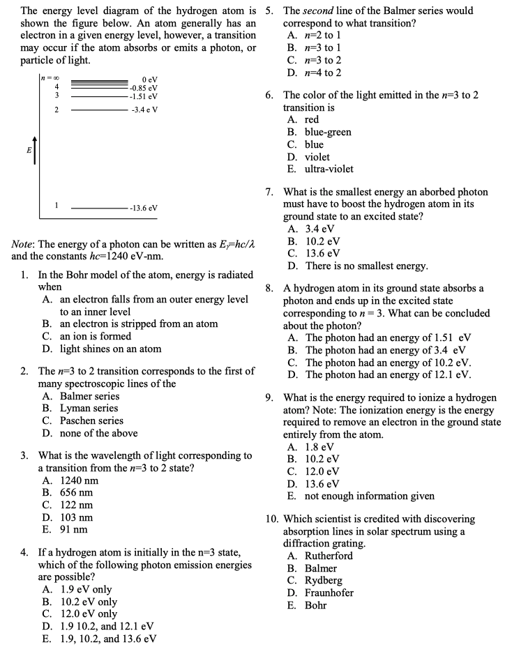 The energy level diagram of the hydrogen atom is 5. The second line of the Balmer series would shown the figure below. An ato