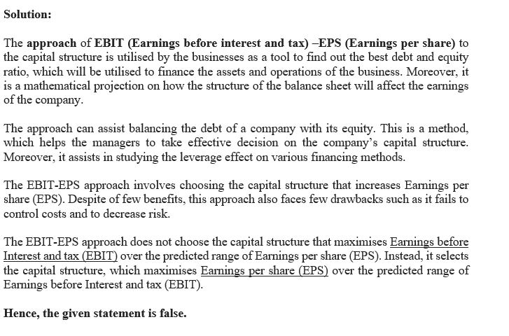 UESTION: The EBIT-EPS Approach To Capital Structure Involves Selecting ...