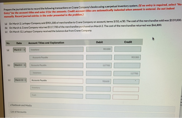 Prepare the journal entries to record the following transactions on Crane Companys books using a perpetual inventory system.