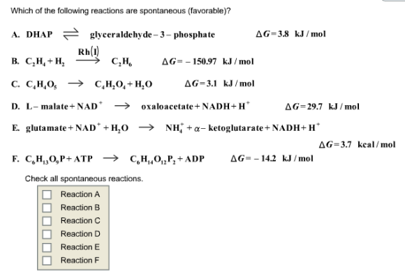 which of the following reactions are spontaneous?