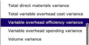 Total direct materials variance Total variable overhead cost variance Variable overhead efficiency variance Variable overhead