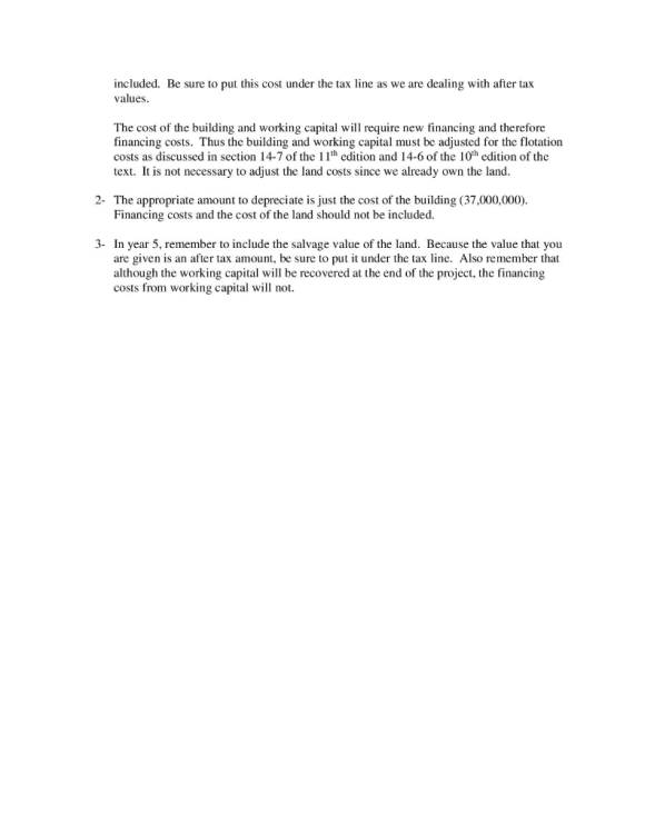 included. Be sure to put this cost under the tax line as we are dealing with after tax values The cost of the building and wo