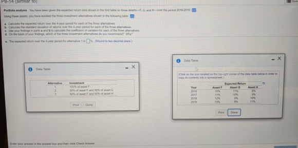 P8-14 (similar to) Ques Portfolio analysis You have been given the expected return data shown in the first table on three ass
