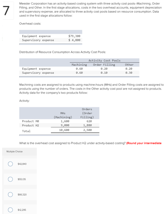 Meester Corporation has an activity-based costing system with three activity cost pools--Machining, Order Filling, and Other.