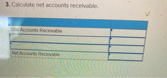 3. Calculate net accounts receivable. Total Accounts Receivable Net Accounts Receivable