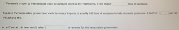 If Venezuela is open to international trade in soybeans without any restrictions, it will import tons of soybeans. per ton Su
