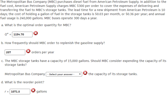 The Metropolitan Bus Company (MBC) purchases diesel fuel from American Petroleum Supply. In addition to the fuel cost, Americ