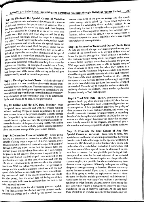 317 CHAPTER EIGHTEEN Optimizing and Controlling Processes through Statistical Process Control Sep 10: Eliminate the Special C