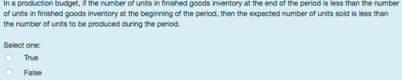 In a production budget, if the number of units in finished goods inventory at the end of the period is less than the number o