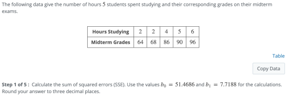 The following data give the number of hours 5 students spent studying and their corresponding grades on their midterm exams.