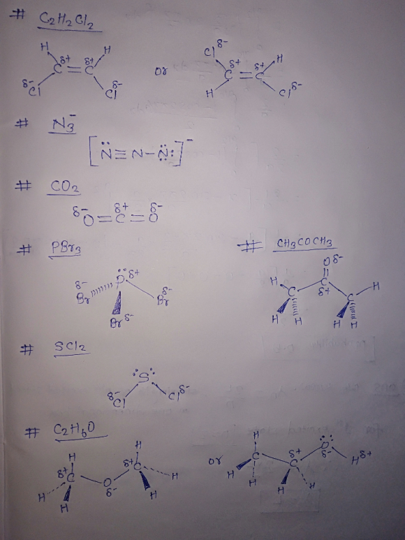 VSEPR 3-D structure for the following formulas (show polarity): C2 H2 ...