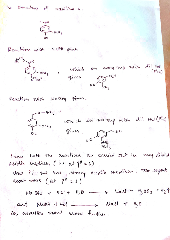 once vanillin has reacted with NaOH and NaBH4, why can you only add ...