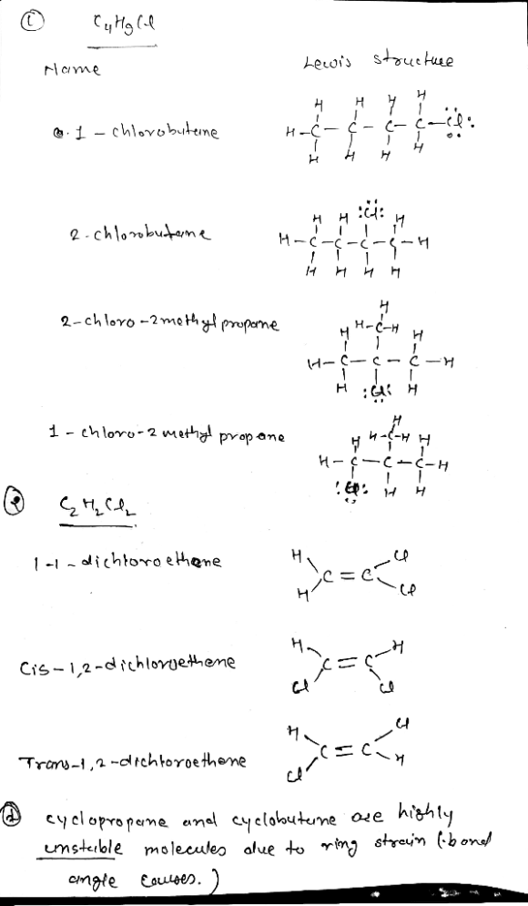 Draw the Lewis Structures and name all the isomers of C4H9Cl. Name ...