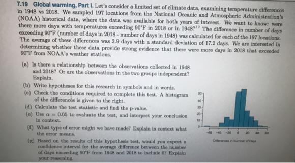 7.19 Global warming, Part I. Lets consider a limited set of climate data, examining temperature differences in 1948 vs 2018.