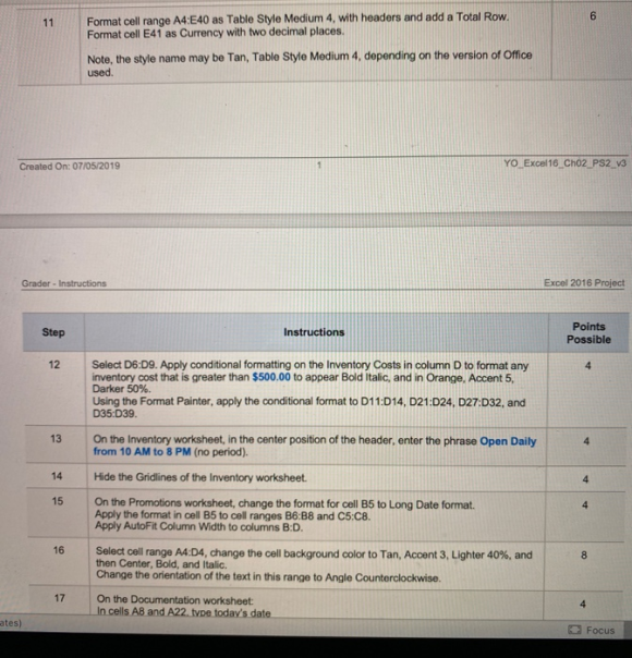 Format cell range A4:E40 as Table Style Medium 4, with headers and add a Total Row. Format cell E41 as Currency with two deci