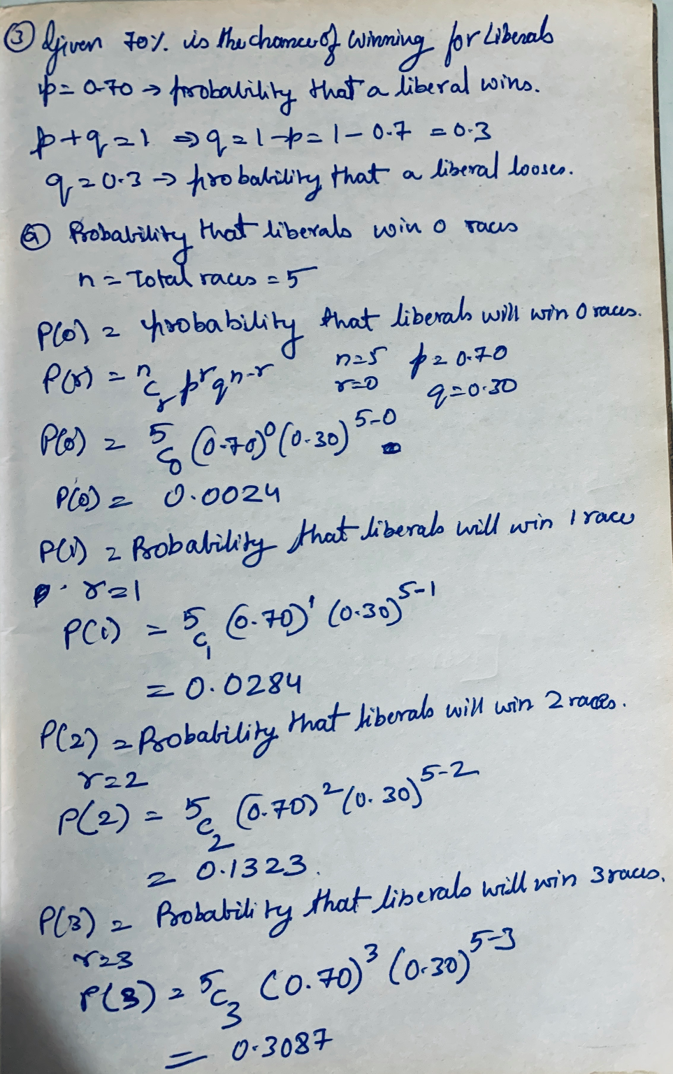 Question 3: In Each Of 5 Races, The Liberals Have A 70% Chance Of ...