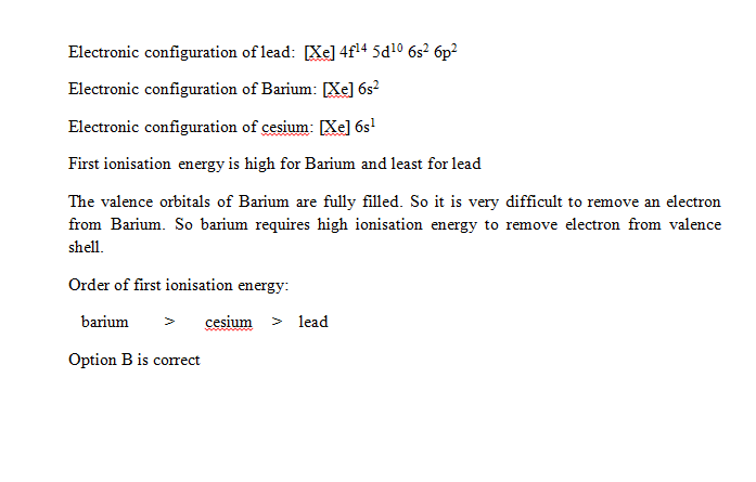 What Is The Order Of Increasing Ionization Energy? A) Lead, Barium ...