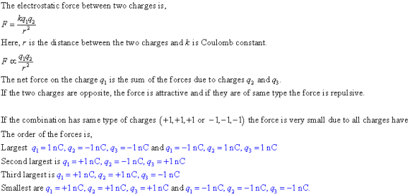 The electrostatic force between two charges is, Here, r is the di stance between the two charges and k is Coulomb constant G1