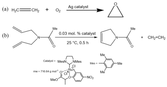 Ag catalyst CH2 02 (a) H2C Me Me 0.03 mol. % catalyst CH2-CH2 25 °C, 0.5 h Me CatalystMesN NMes Me Mes Cl oc--Ru Cl Me NO2