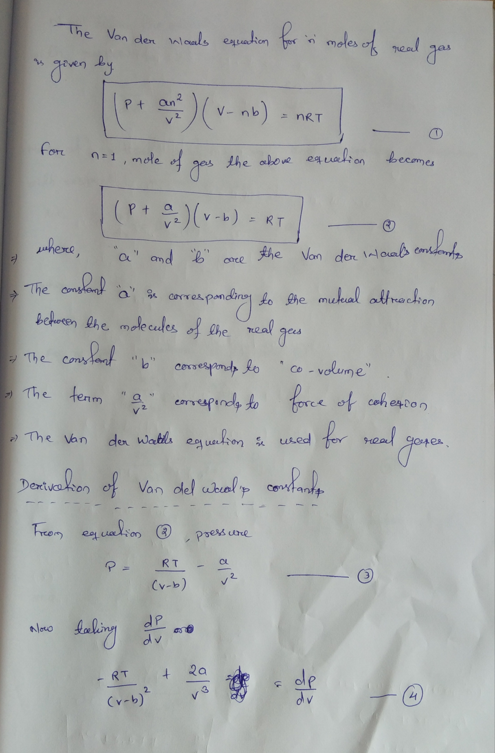 Derive Constants For Van Der Waals Equation Of State. Why Is This ...