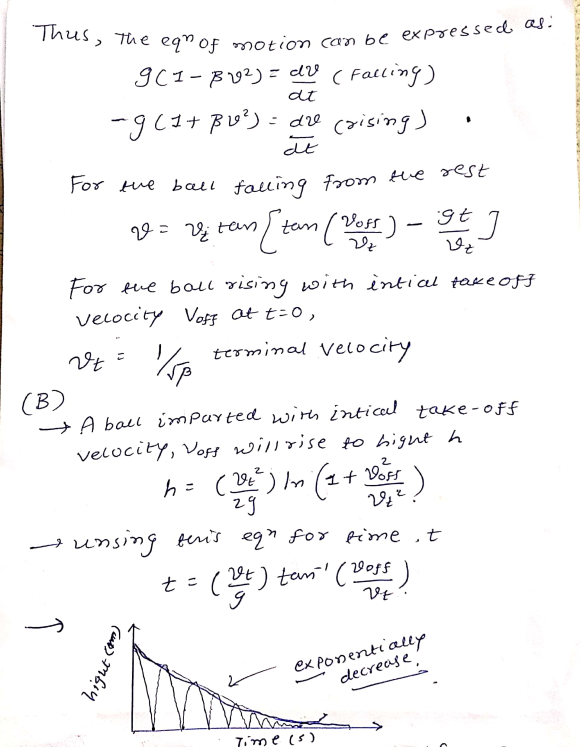 a)derive the equation of motion of a bouncing ball dropped from rest