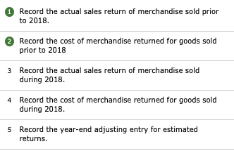 Record the actual sales return of merchandise sold prior to 2018. Record the cost of merchandise returned for goods sold prio